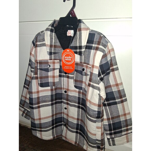 NEW! Wonder Nation Kids Plaid Sherpa Lined Snap Button Jacket, Size S (6/7) - Picture 2 of 9